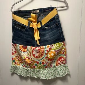 Vigoss Denim Skirt with Yellow and Floral Accents Upcycled junior size 9